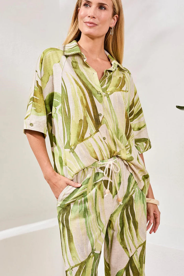 FLOWY LINEN DOLMAN ELBOW SLEEVE BLOUSE "MINTLEAF"