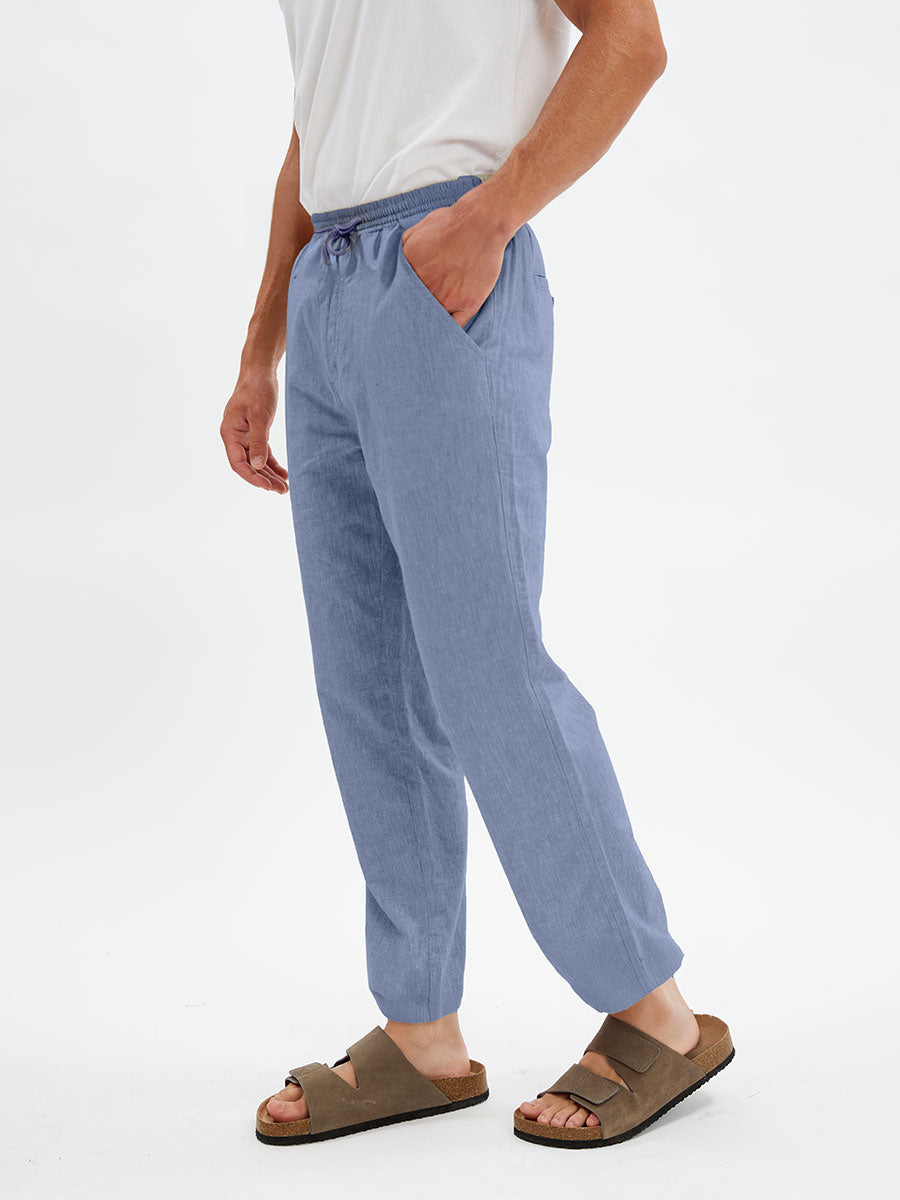 LINEN PANTS WITH ELASTIC WAISTBAND "NAVY MIX"
