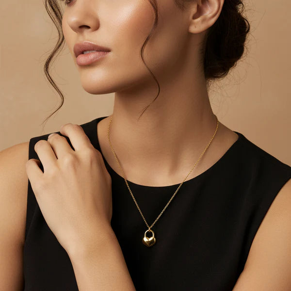 HEART LOCK CHARM NECKLACE "GOLD"