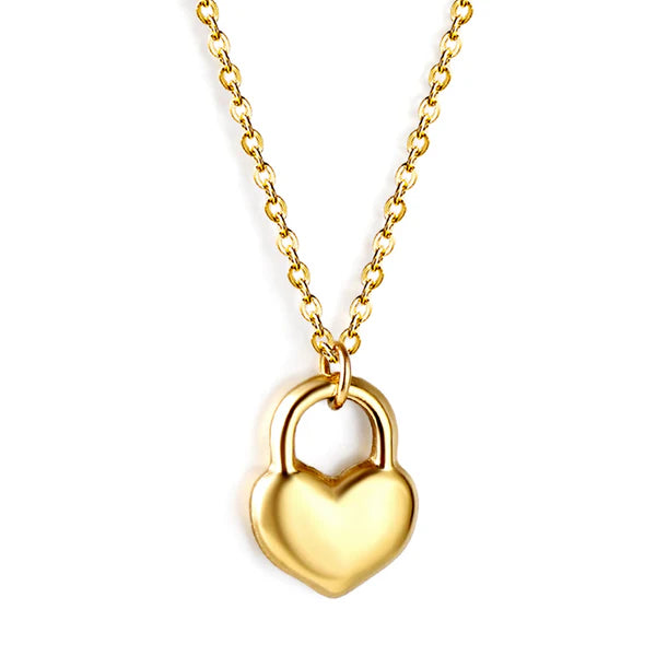 HEART LOCK CHARM NECKLACE "GOLD"