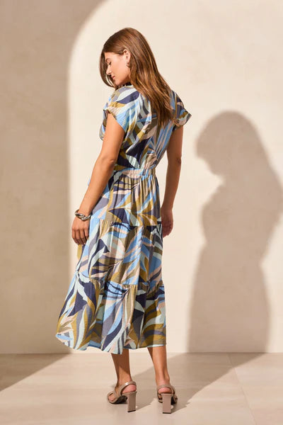 TIERED SHORT-SLEEVE V-NECK DRESS "LODEN"