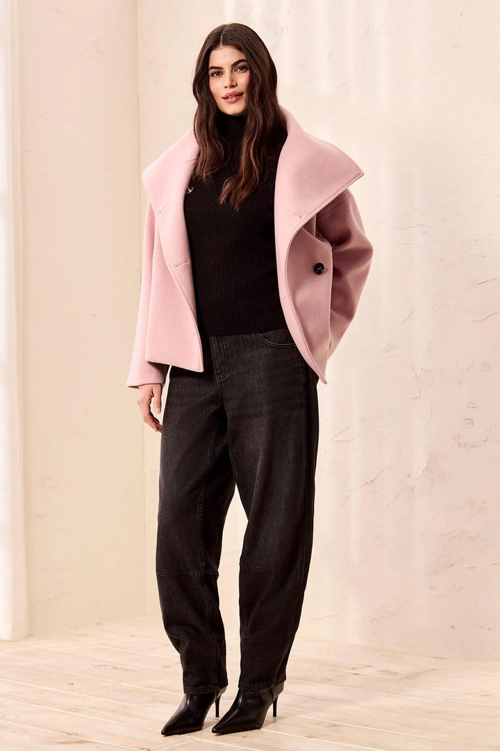 LOFTY KNIT FUNNEL NECK BUTTON FRONT JACKET "PINKFROST"