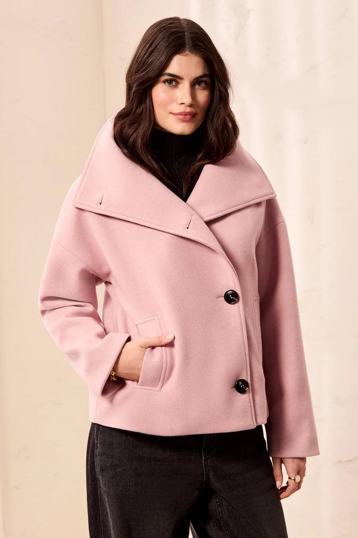 LOFTY KNIT FUNNEL NECK BUTTON FRONT JACKET "PINKFROST"