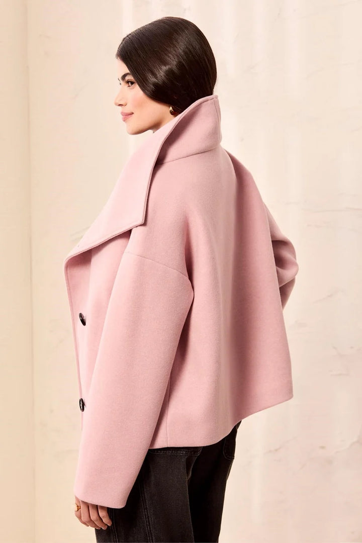 LOFTY KNIT FUNNEL NECK BUTTON FRONT JACKET "PINKFROST"