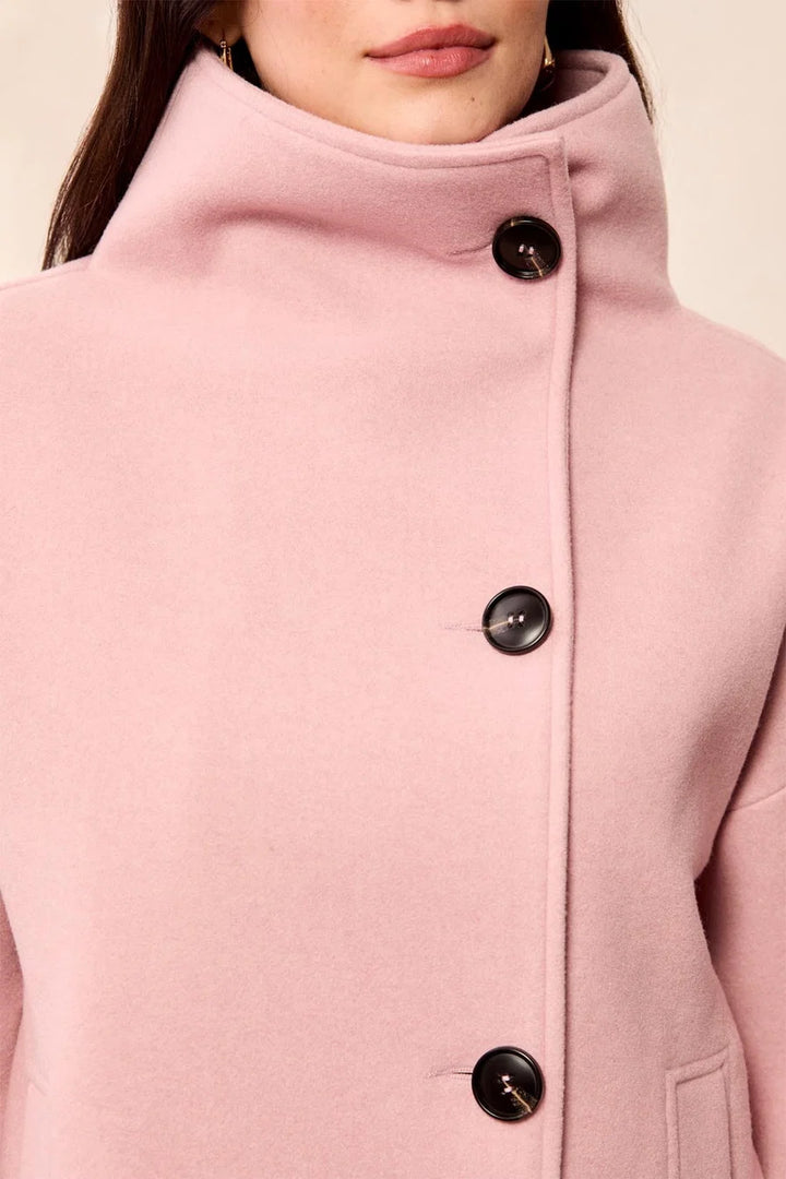 LOFTY KNIT FUNNEL NECK BUTTON FRONT JACKET "PINKFROST"