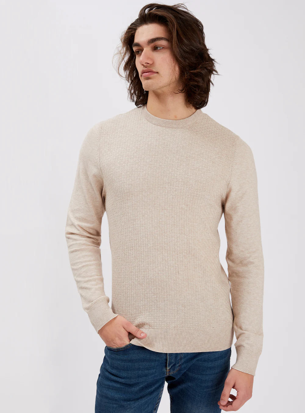 LOGAN CASHMERE-LIKE SWEATER - BEIGE MIX