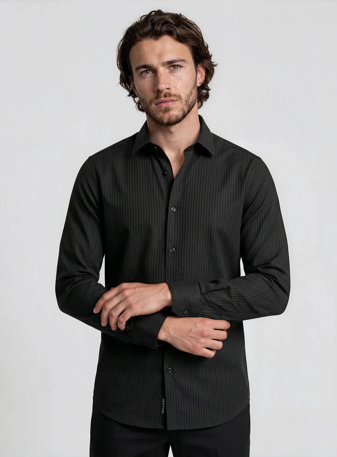 LONZO - LUXURY TONE ON TONE DOBBY TEXTURE SHIRT "BLACK"