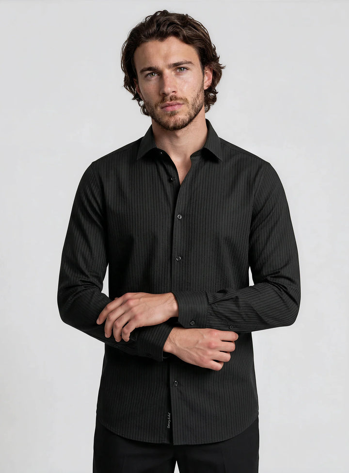 LONZO - LUXURY TONE ON TONE DOBBY TEXTURE SHIRT "BLACK"