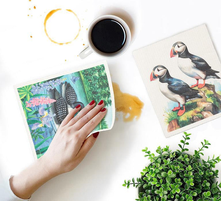 LOON PAIR DISHCLOTH 6.75X7.5&