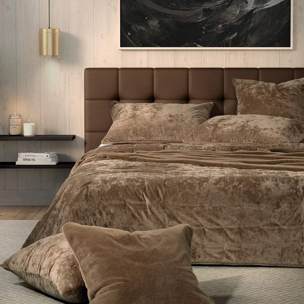 LOUNGE SOLID TAUPE VELVET QUILT - DOUBLE/QUEEN