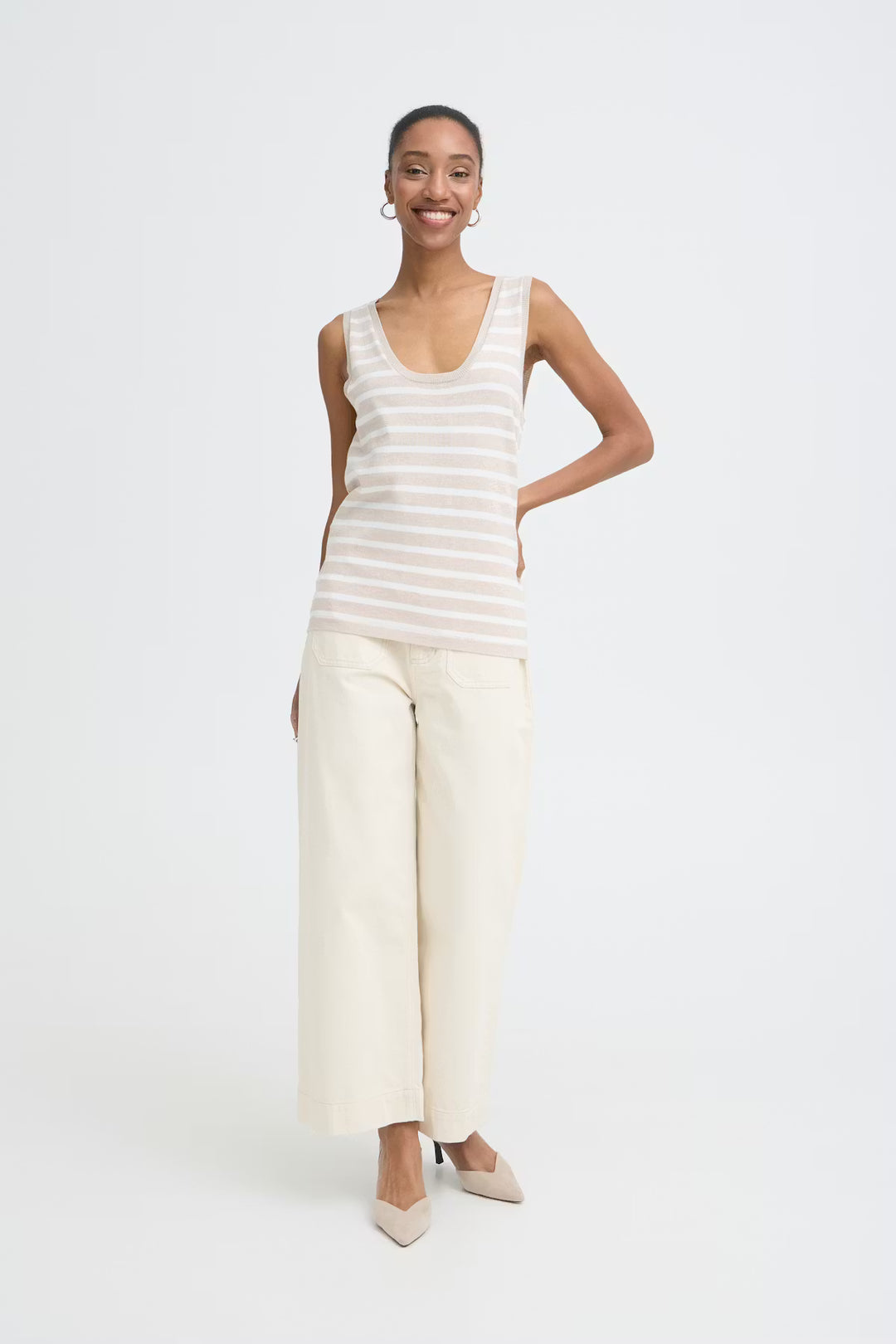 IHLULS TOP "SMALL OATMEAL WHITE STRIPE"