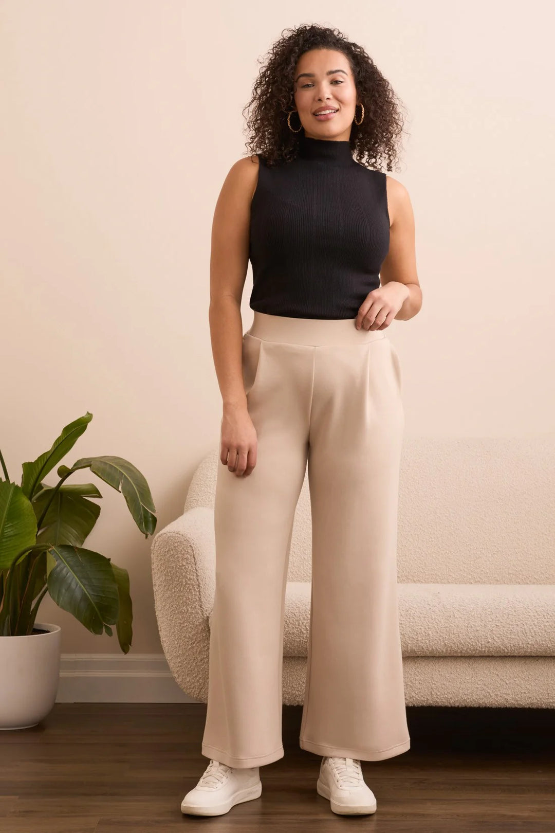 TECHNO LUX WIDE LEG PULL-ON PANTS "SANDSTONE"