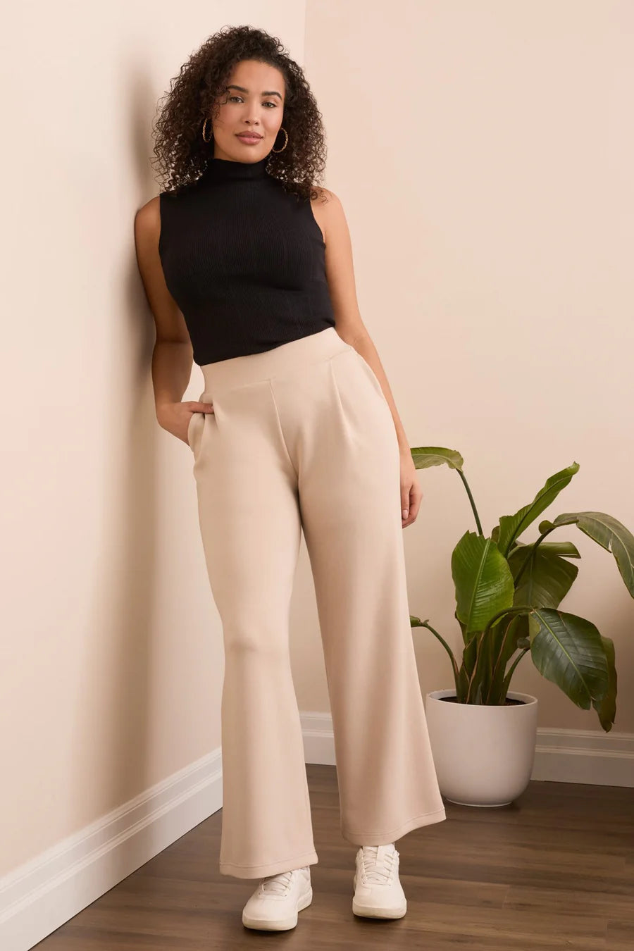 TECHNO LUX WIDE LEG PULL-ON PANTS "SANDSTONE"