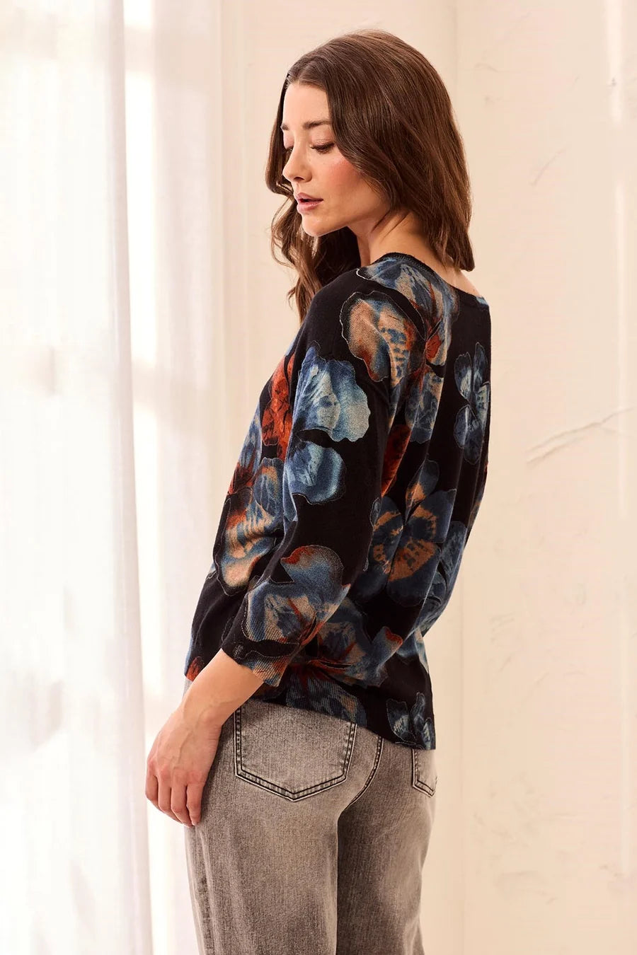 SOFT YARN THREE-QUARTER SLEEVE CREWNECK SWEATER "MAPLE"