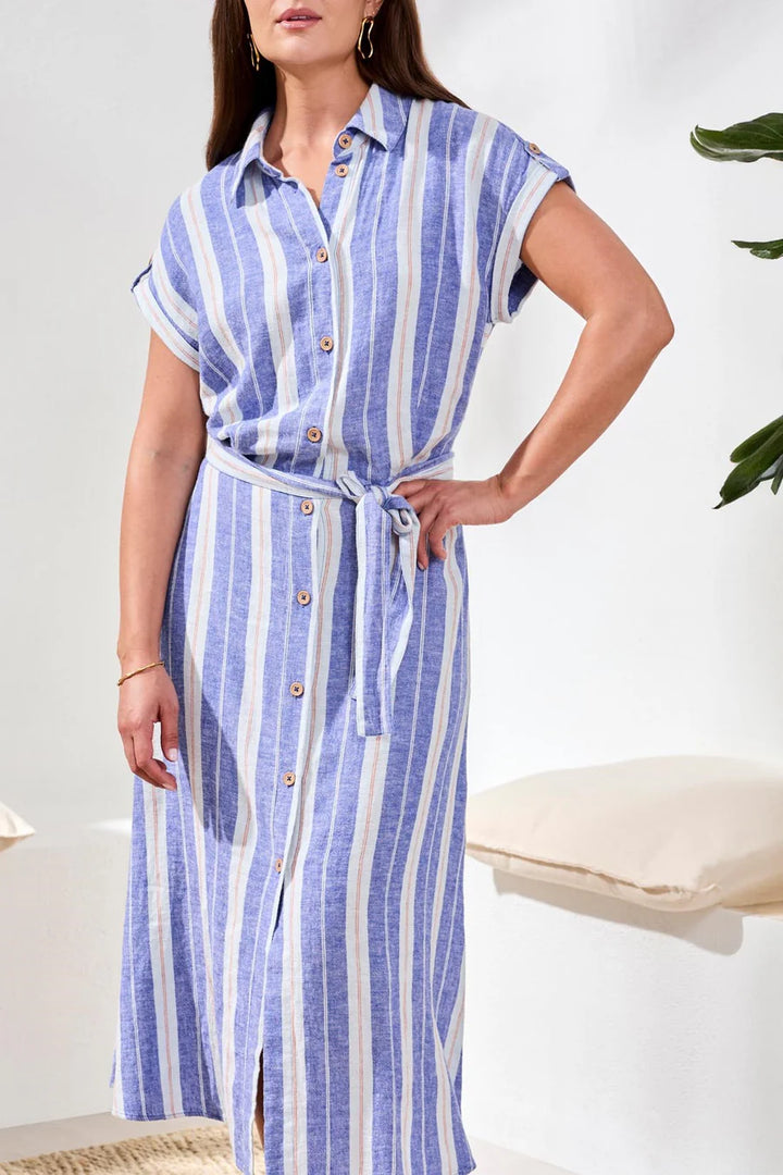 SHORT-SLEEVE STRIPED SHIRT DRESS "MARINA"
