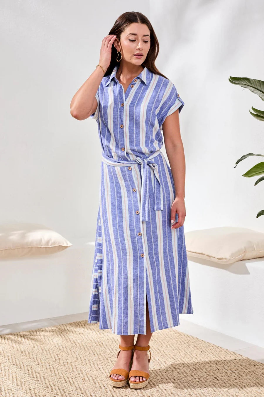 SHORT-SLEEVE STRIPED SHIRT DRESS "MARINA"