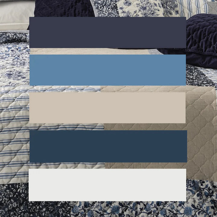 MARINE NAVY AND WHITE PATCHWORK QUILT - DOUBLE/QUEEN