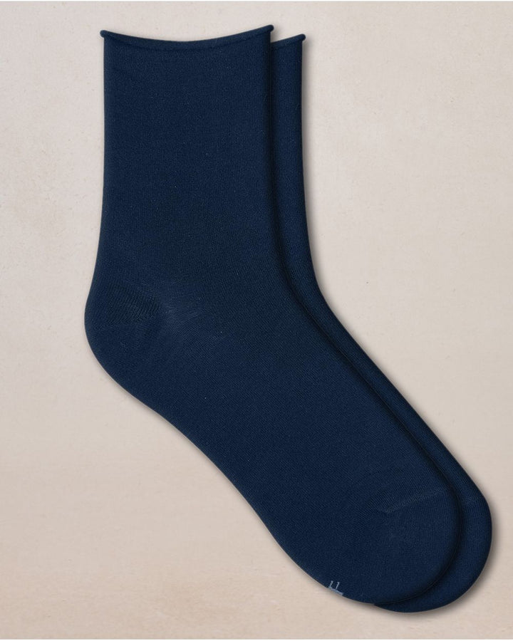 VELVETY COTTON SHORT SOCKS WITH ROLLED CUFFS "MARINE"