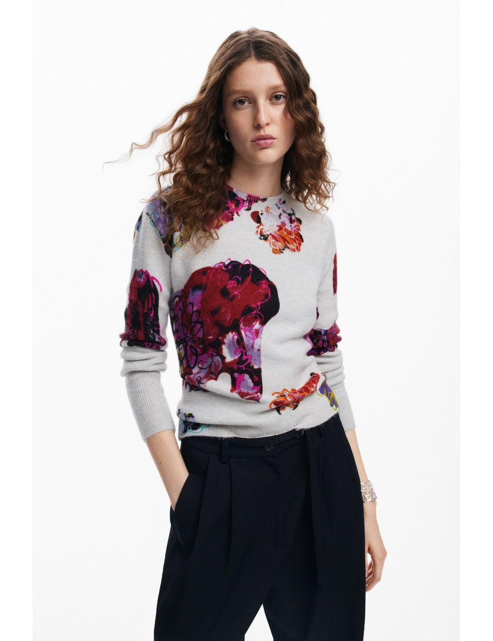 MAXFLOWER SCRIBBLE PRINT CREWNECK SWEATER