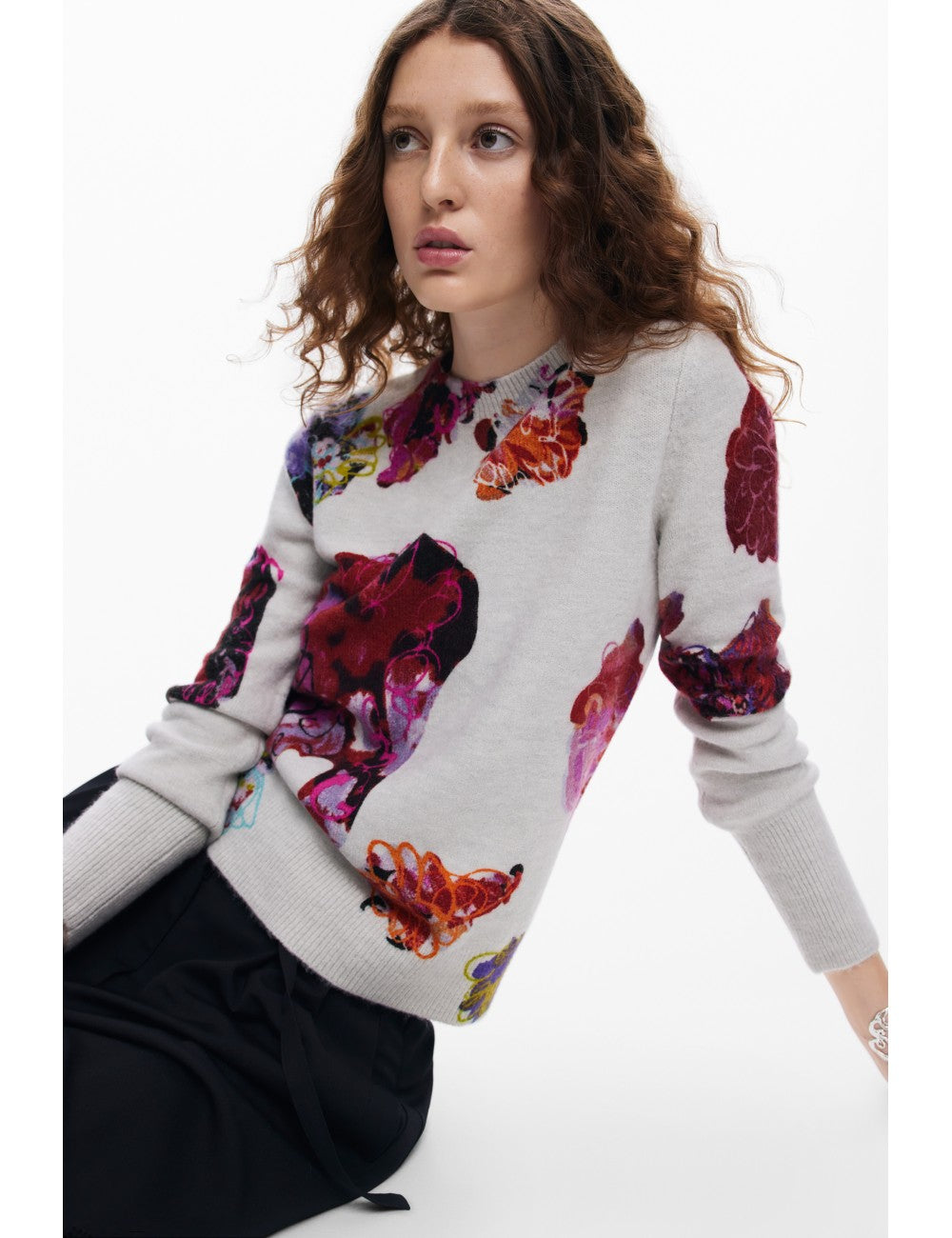 MAXFLOWER SCRIBBLE PRINT CREWNECK SWEATER