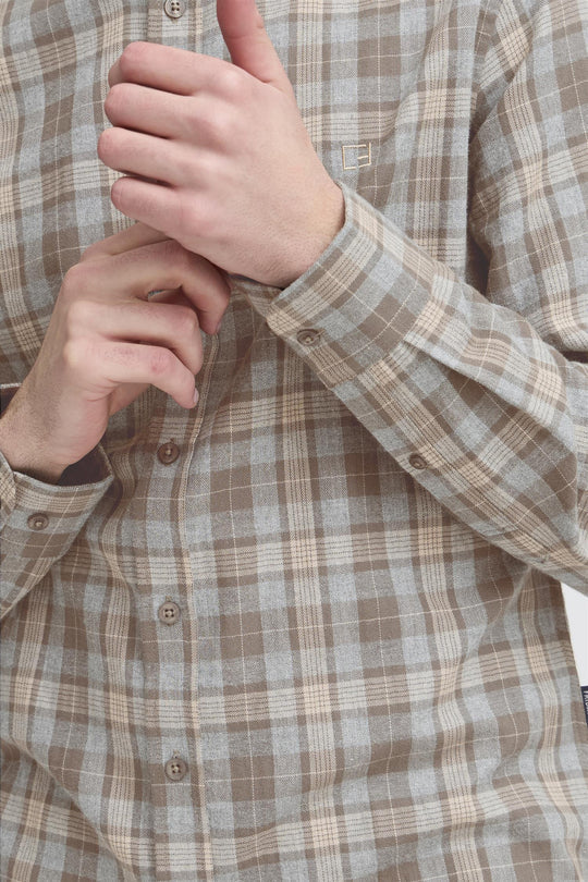 CFANTON CHECKED BRUSH SHIRT "BLACK OLIVE MELANGE"