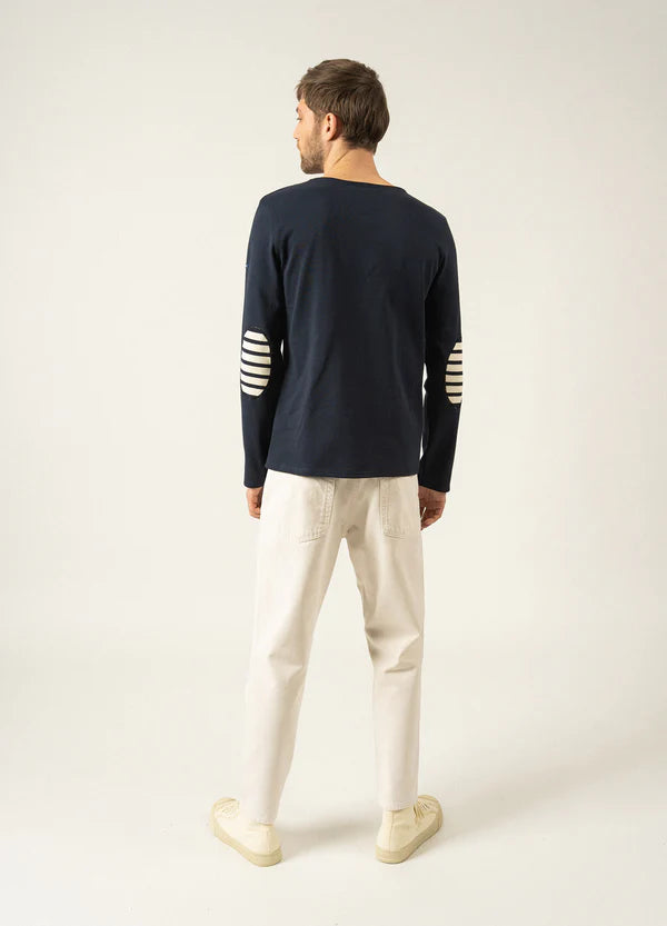 MERIDIEN ICONIC SAILOR SHIRT WITH STRIPED ELBOW PATCHES "NAVY/ECRU/NAVY"