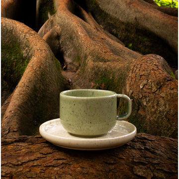 MESA CERAMICS SPECKLE GREEN TEA CUP & SAUCER - 220ML