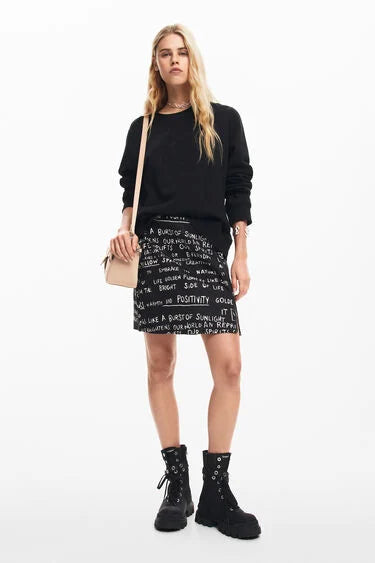 PHRASE PRINT MINISKIRT