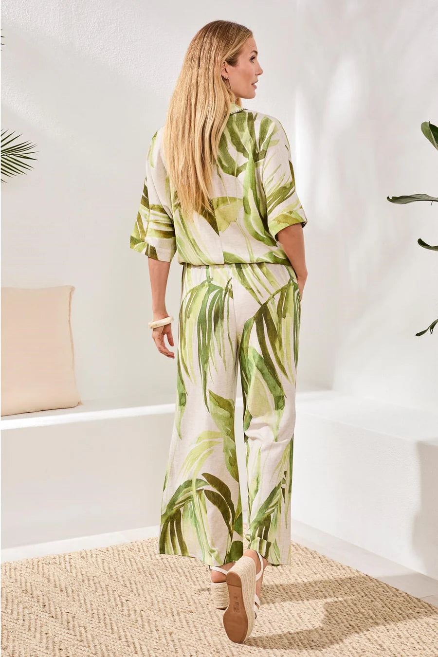 FLOWY LINEN FLARE PANTS WITH DRAWCORD WAIST "MINTLEAF"