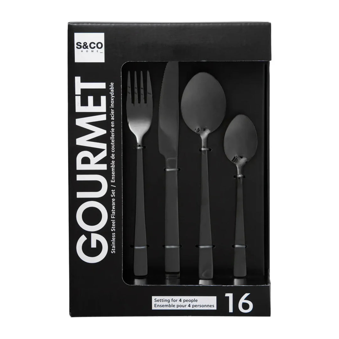 16 PIECE BLACK UTENSIL SET