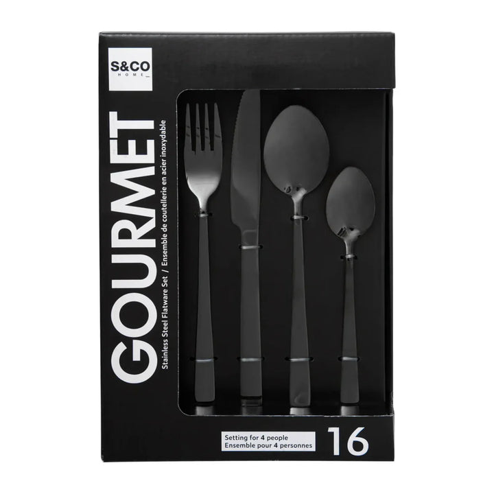 16 PIECE BLACK UTENSIL SET