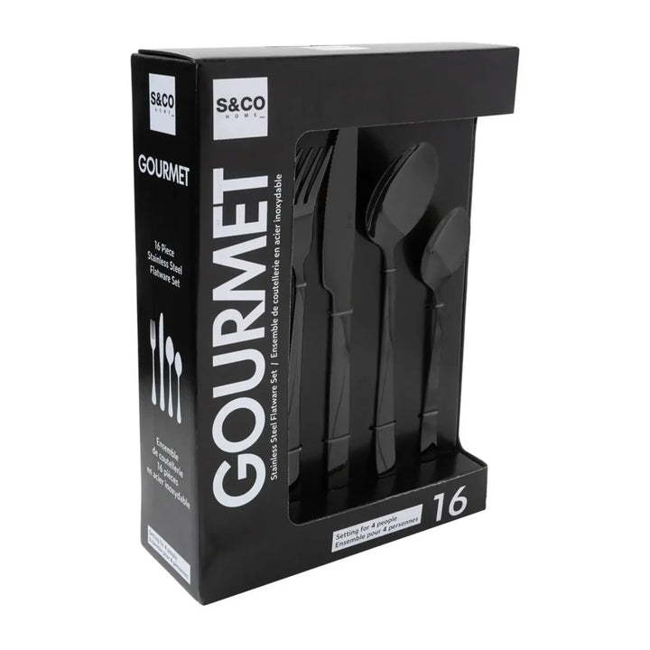 16 PIECE BLACK UTENSIL SET