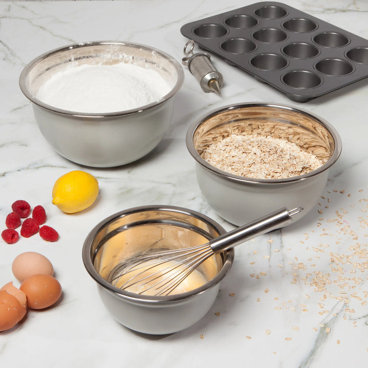 MATTE STEEL FOG GRAY MIXING BOWLS - SET OF 3