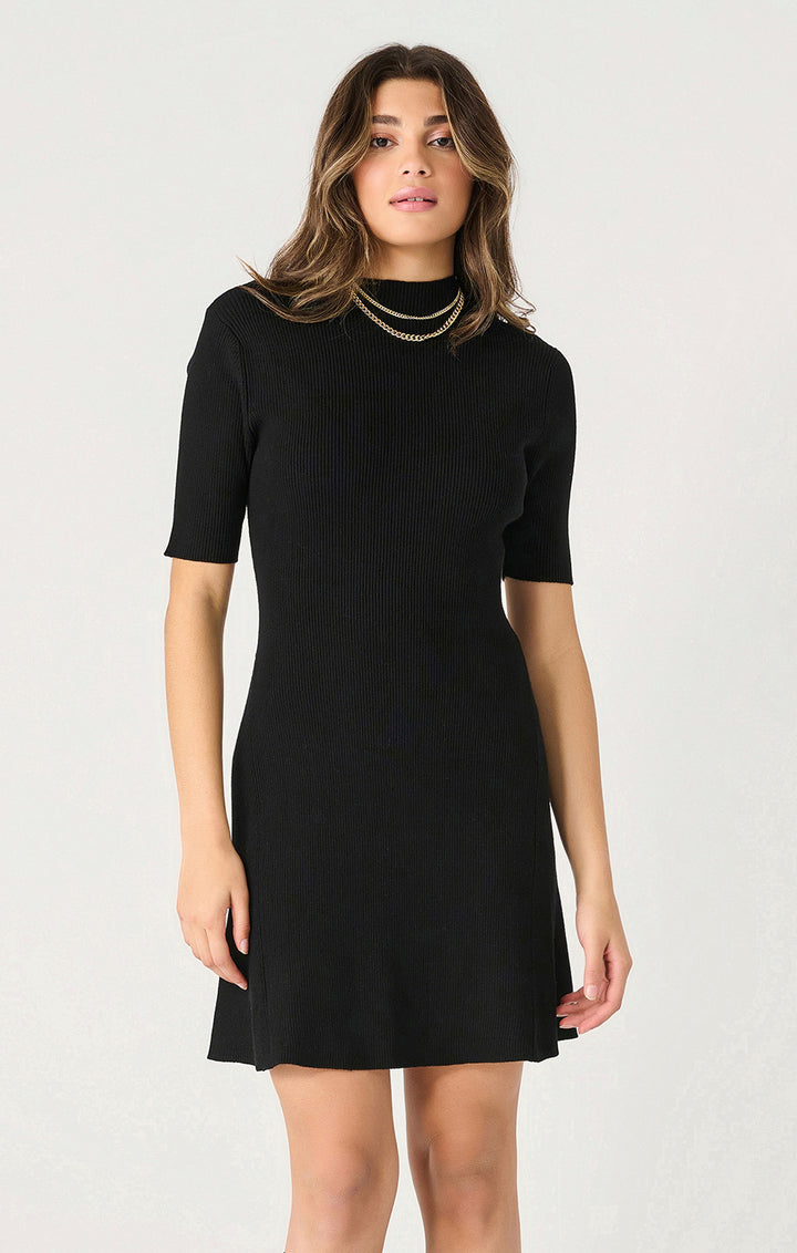 SS MOCKNECK RIBBED MINI SWEATER DRESS "BLACK"