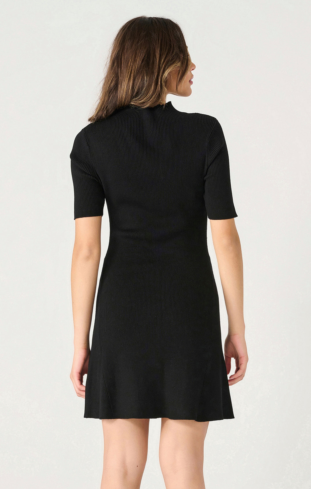 SS MOCKNECK RIBBED MINI SWEATER DRESS "BLACK"