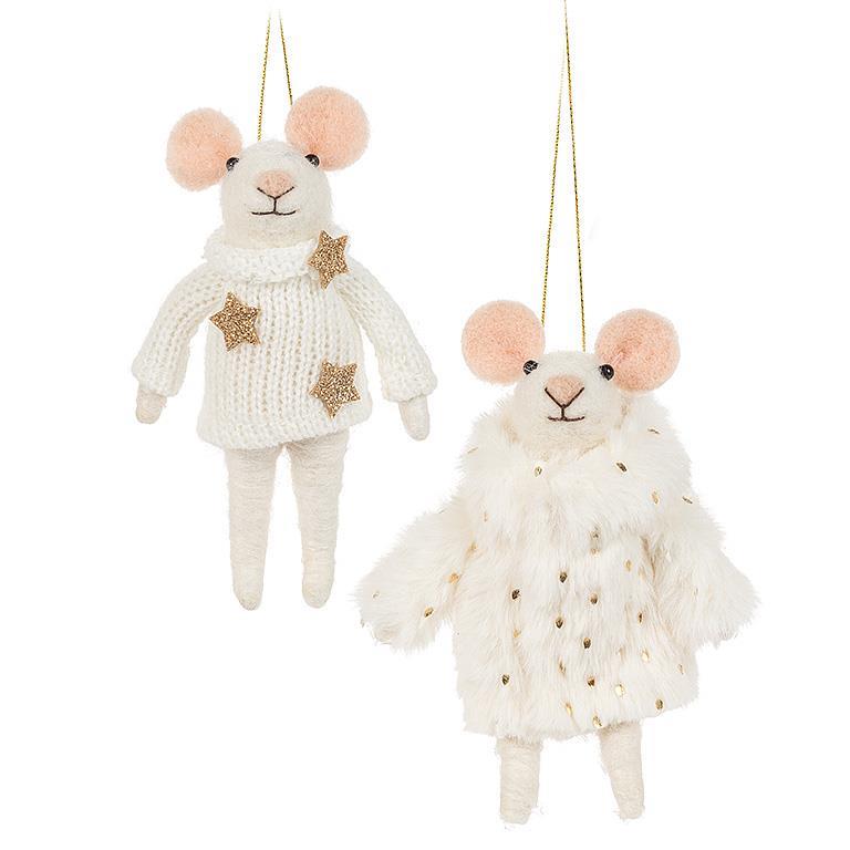 FANCY WINTER MOUSE ORNAMENT - 2 ASSORTED 5''H