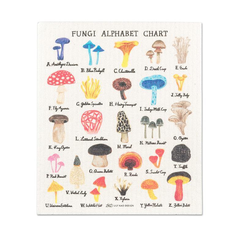 MUSHROOM ALPHABET DISHCLOTH 6.75X7.5&