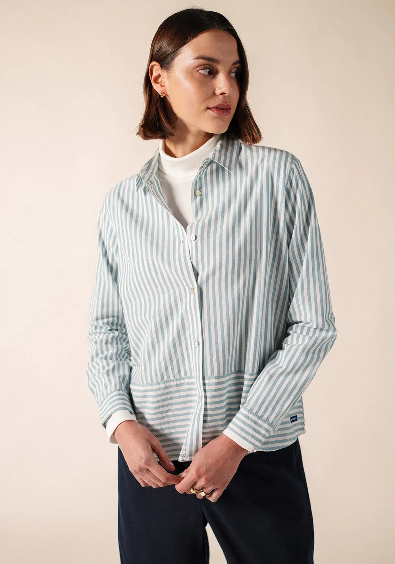 NADEGE SHIRT "BLANC/CELESTE CLAIR"