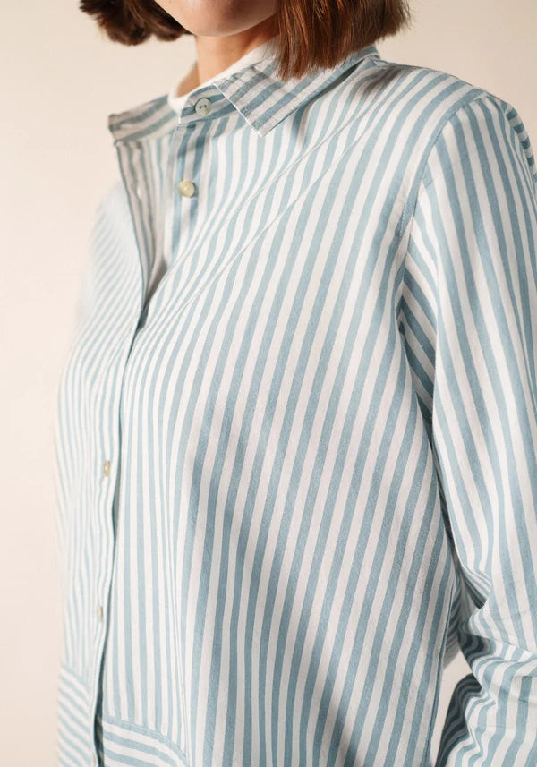 NADEGE SHIRT "BLANC/CELESTE CLAIR"