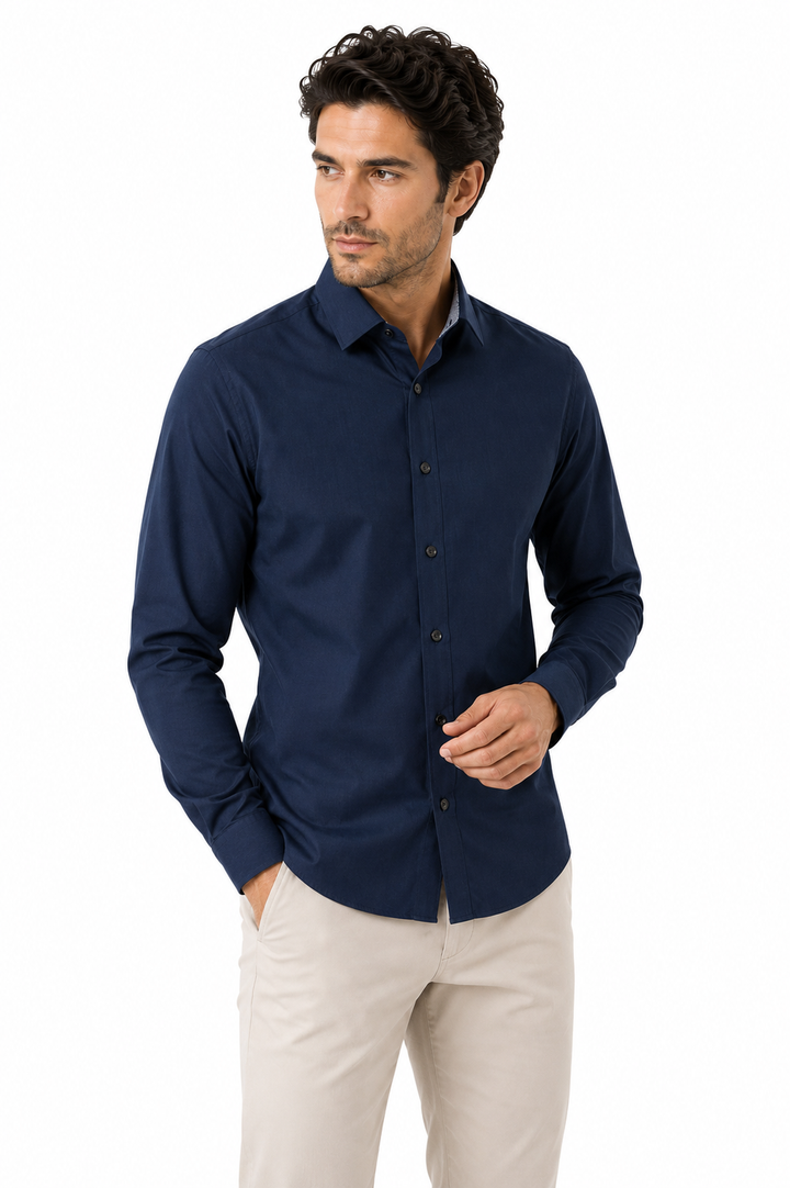 EASY CARE SOLID COLOUR LS SHIRT "NAVY MIX"