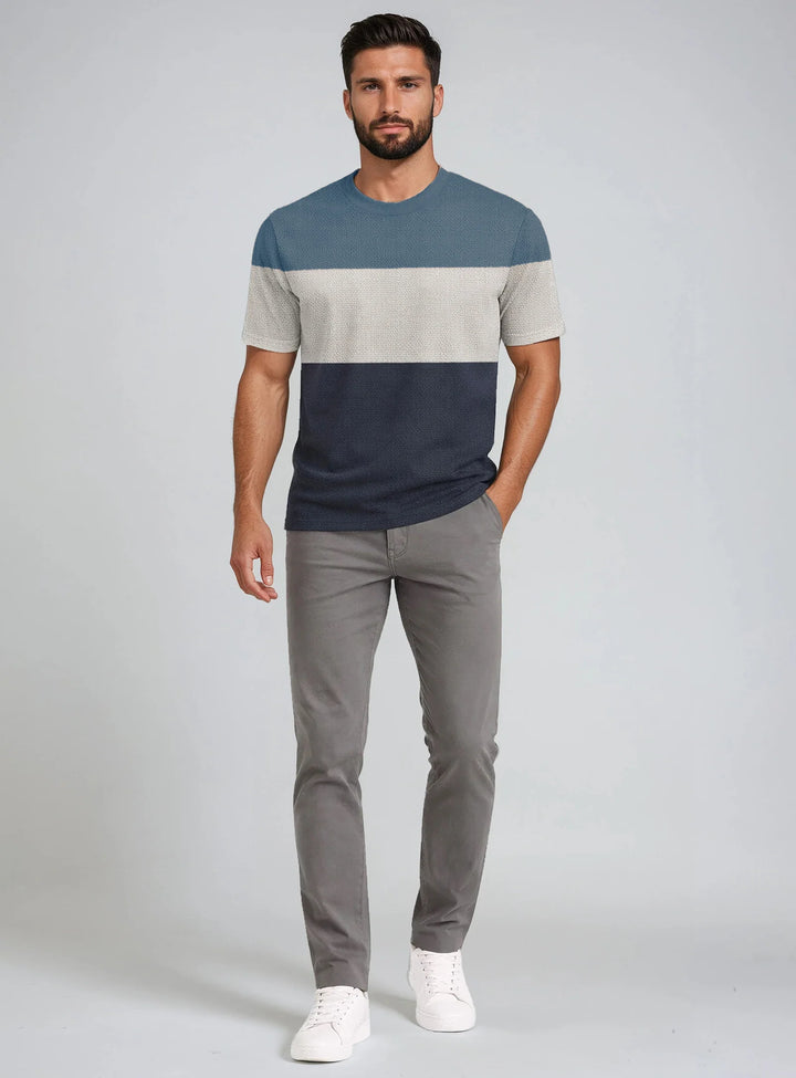 ANDON - COLOR BLOCK JACQUARD CREWNECK T-SHIRT "NAVY"