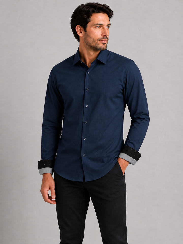 EASY CARE SOLID COLOUR LS SHIRT "NAVY MIX"