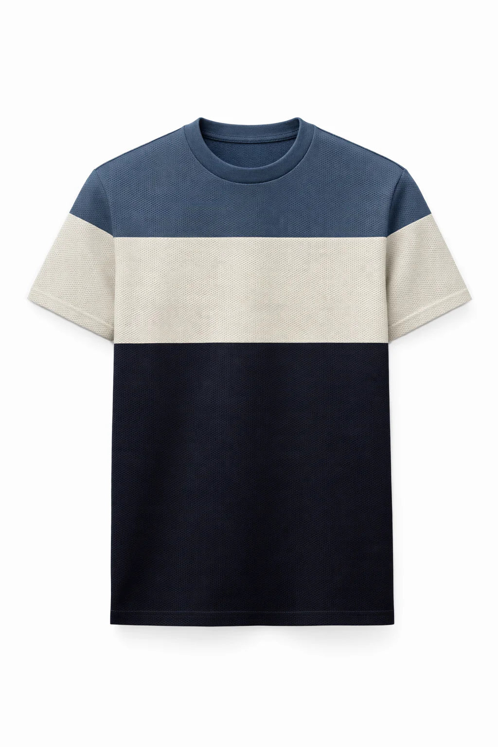 ANDON - COLOR BLOCK JACQUARD CREWNECK T-SHIRT "NAVY"