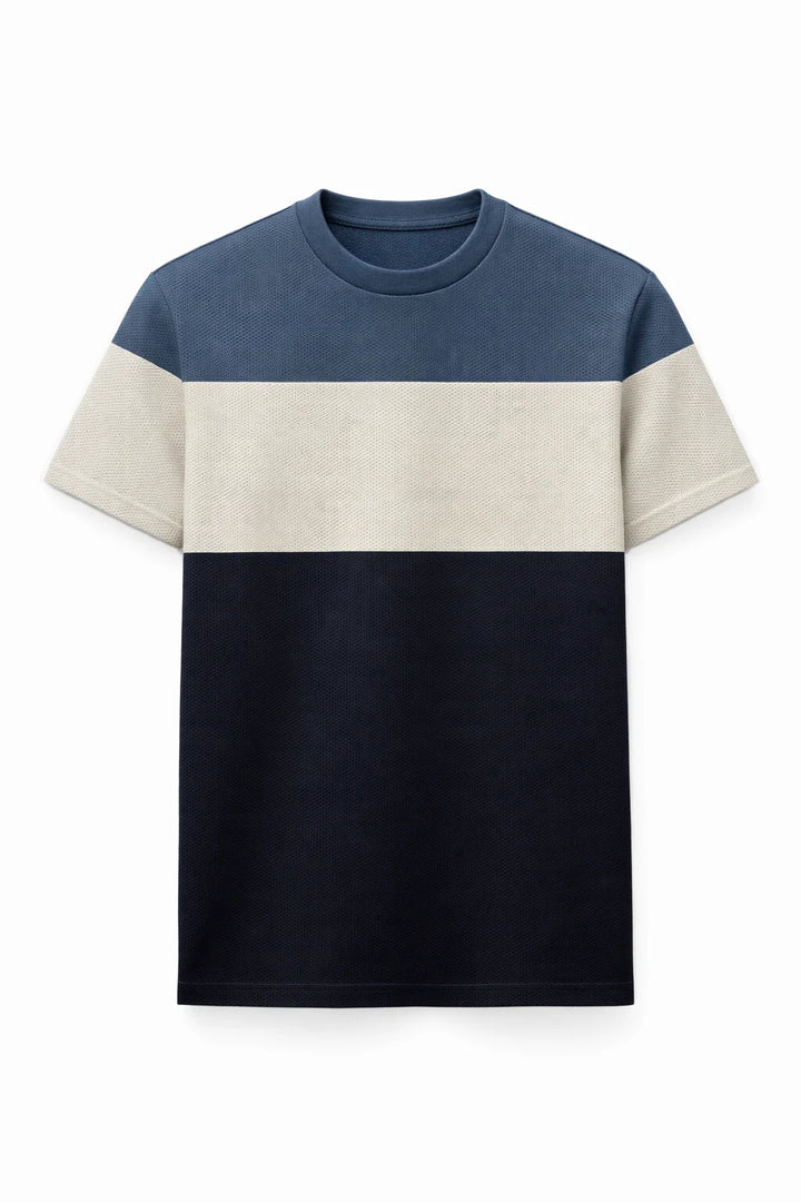 ANDON - COLOR BLOCK JACQUARD CREWNECK T-SHIRT "NAVY"
