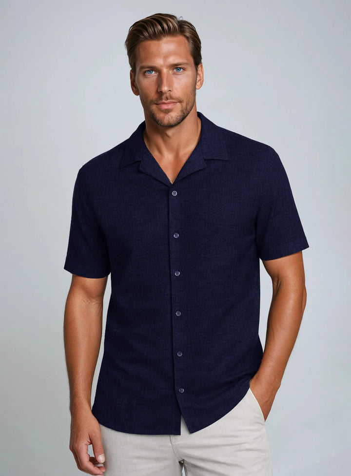 BRIAN - TEXTURED KNIT SHORT-SLEEVE SHIRT "NAVY"