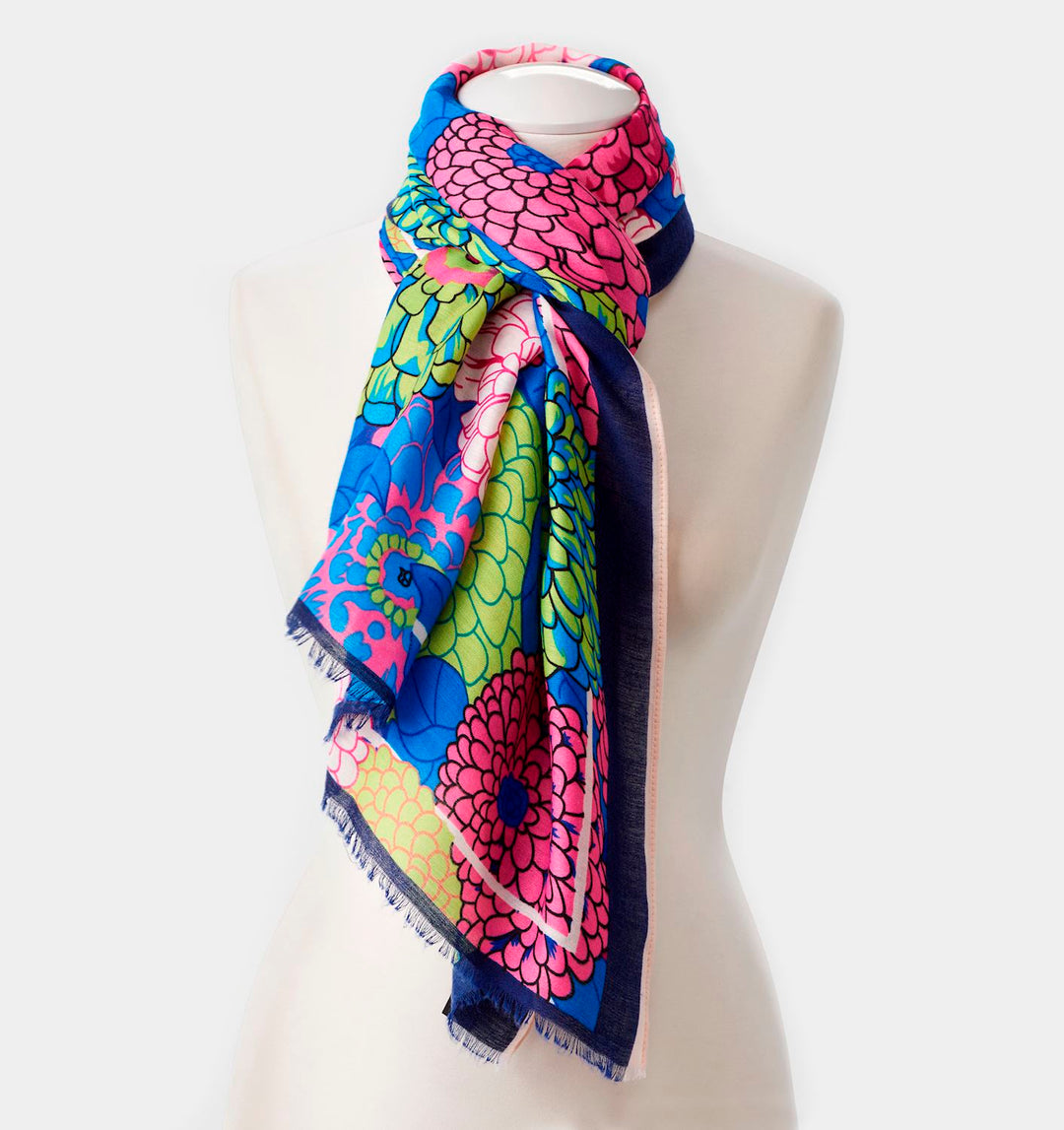 FLORAL PRINT WRAP SCARF "NAVY"