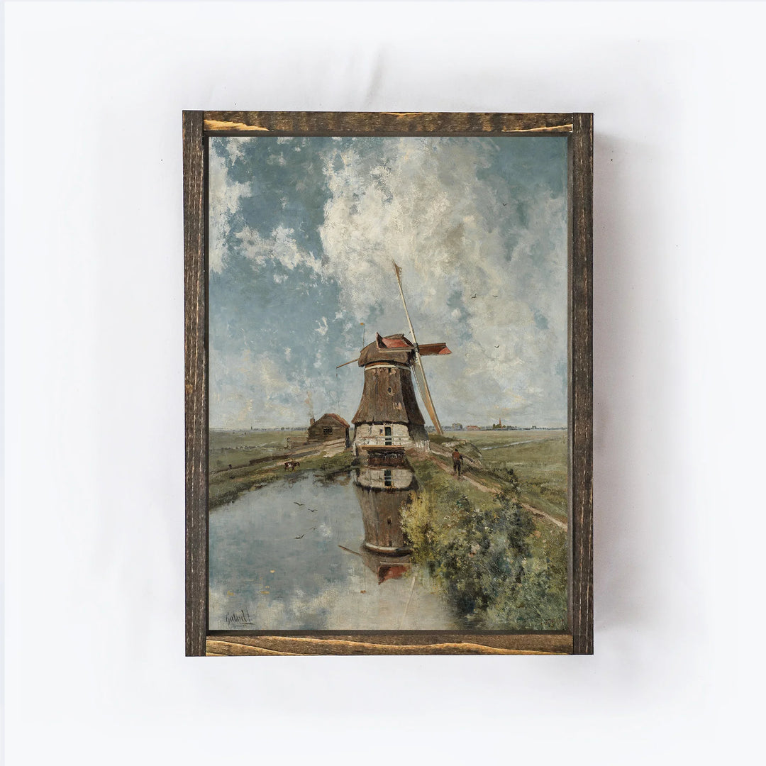 VINTAGE NEDERLANDS WINDMILL LANDSCAPE A70 ESPRESSO 19X13&