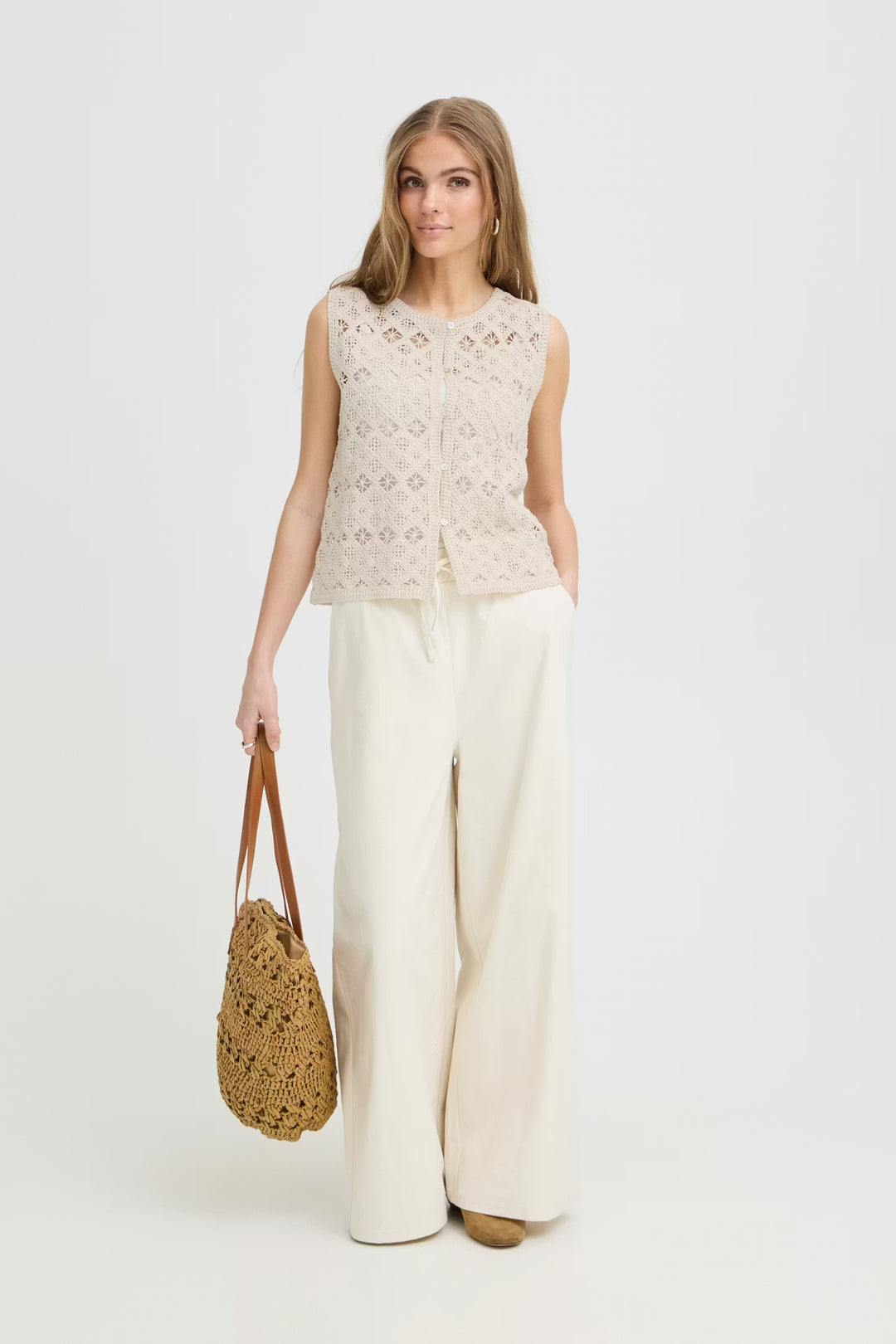 IHNEKLA TOP "BIRCH/WHITE"