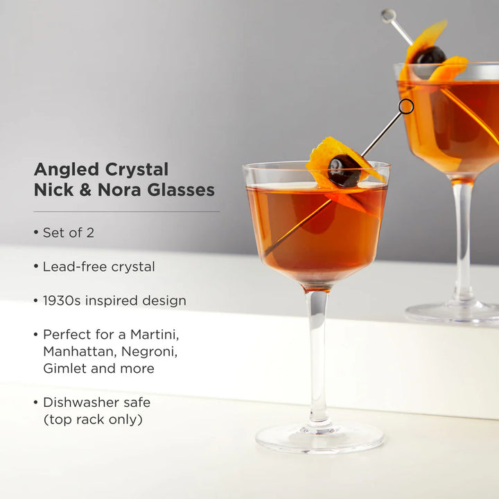RAYE ANGLED CRYSTAL NICK &amp; NORA GLASSES, SET OF 2