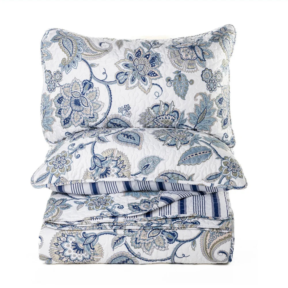 NIL NAVY AND WHITE REVERSIBLE QUILT SET - KING 3 PCS